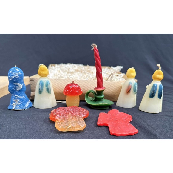 Vintage Christmas CANDLE LOT GURLEY TAVERN Mushroom FIGURE Cute! In Box 6C - Picture 8 of 12